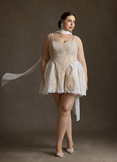 Azazie Dawn Wedding Dresses Diamond White Nude A-Line Lace Dress image8