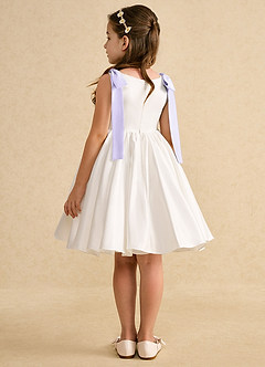 Azazie Stacie Flower Girl Dresses Ivory Lilac A-Line Bow Matte Satin Dress image5