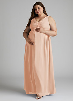 Azazie Yetta Maternity Bridesmaid Dresses A-Line V-Neck Gathered Chiffon Floor-Length Dress image9