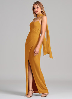 Azazie Calandra Suknie dla druhen Osłona Pofałdowany Szyfon Do ziemi Sukienka image4