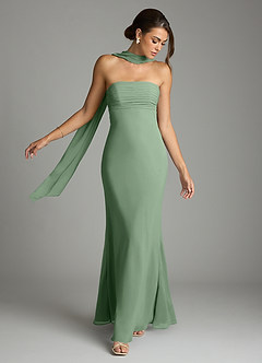 Azazie Saylor Vestidos de damas de honor Vestido de Matcha de Gasa de Corte Sirena con Sin tirantes image7