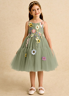 Azazie Osea Flower Girl Dresses Pistachio Ball-Gown Pleated Tulle Dress image7