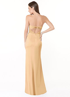 Azazie Leonis Bridesmaid Dresses Gold Mermaid Pleated Stretch Satin Convertible Dress image5
