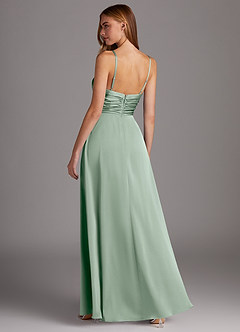 Azazie Jenna Bridesmaid Dresses Agave A-Line Pleated Stretch Satin Dress image4