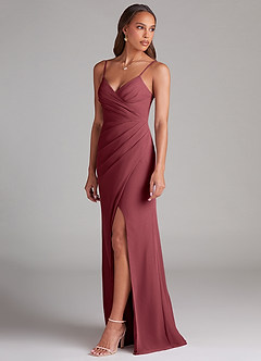 Azazie Maci Brautjungfernkleider Etui Plissee Chiffon Kleid Merlot image3