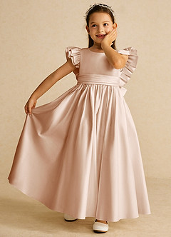 Azazie Piglette Flower Girl Dresses English Rose A-Line Bow Matte Satin Dress image6