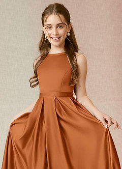 Azazie Arianthe Junior Copper A-Line with Pockets Matte Satin Dress image5