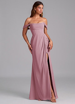 Azazie Johana Bridesmaid Dresses Vintage Mauve Mermaid Off the Shoulder Chiffon Convertible Dress image6