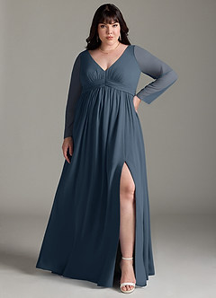 Azazie Teton Maternity Bridesmaid Dresses A-Line Long Sleeve Chiffon Floor-Length Dress image7