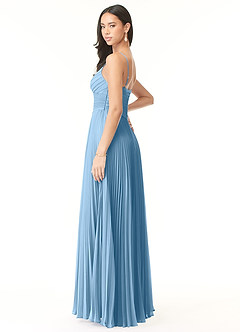 Azazie Vini Bridesmaid Dresses Steel Blue A-Line V-Neck Pleated Chiffon Dress image4