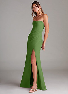 Azazie Leonis Vestidos de damas de honor Vestido de Albahaca de Gasa de Corte Recto Convertible con Sin tirantes image3