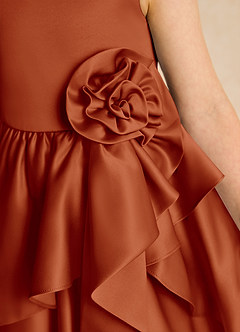 Azazie Hermia Robe Demoiselle D'honneur Fillette Robe Trapèze en Mat Satiné Sans manches Paprika image6