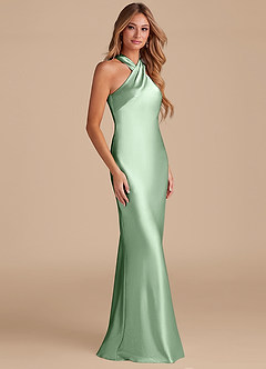 Azazie Doretta Bridesmaid Dresses Matcha Mermaid Bow Metallic Satin Dress image5