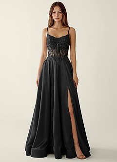 Zuri Black Satin Wrap Beaing Corset A-line Prom Dress image5