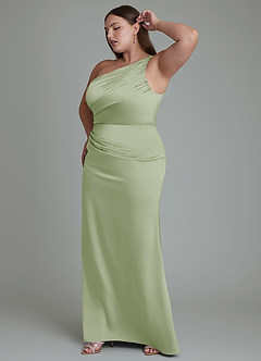 Azazie Akilah Bridesmaid Dresses Dusty Sage Mermaid One Shoulder Stretch Satin Dress image12