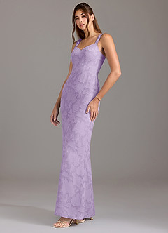 Azazie Denice Bridesmaid Dresses Lilac A-Line Pleated Floral Burnout Dress image3