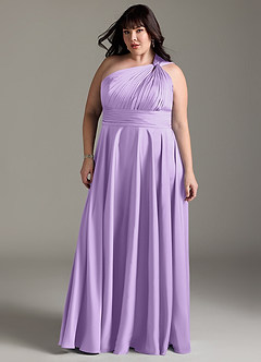 Azazie Charlize Bridesmaid Dresses Lilac A-Line One Shoulder Stretch Satin Dress image13