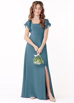 Azazie Bondi Junior Bermuda A-Line Bow Chiffon Dress image1