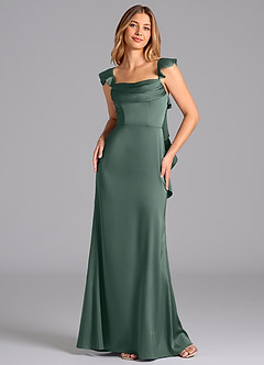 Azazie Adi Bridesmaid Dresses Sea Moss A-Line Pleated Stretch Satin Dress image4