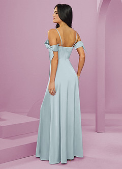 Barbie ♥ Azazie Bridesmaid Dresses Mist A-Line Off the Shoulder Stretch Satin Dress image9
