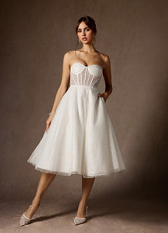 Azazie Nicolette Vestidos de novia Vestido de Diamante Blanco de Cuentas de Corte en A con Sin tirantes image5
