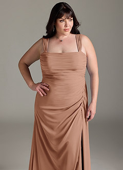 Azazie Jesaphine Bridesmaid Dresses Champagne Rose Sheath Bow Chiffon Dress image13