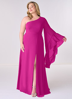 Barbie ♥ Azazie Bridesmaid Dresses Fuchsia A-Line Long Sleeve Chiffon Dress image7