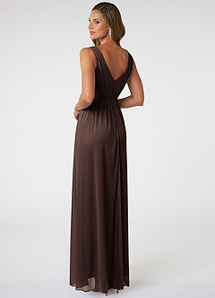 Azazie Tanicia Brautjungfernkleider A-Linie V-Hals Gefaltet Gittergewebe Kleid Ganache image4