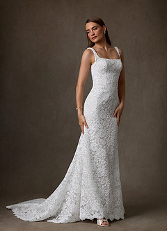 Azazie Amara Wedding Dresses Diamond White Mermaid Square Neckline Lace Dress image4