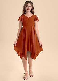 Azazie Janeaurelia Junior Abito A-Line in Chiffon Plissettato Paprika image6