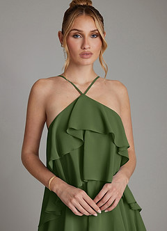 Azazie Deena Bridesmaid Dresses Olive A-Line Ruched Chiffon Dress image3