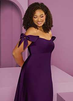 Barbie ♥ Azazie Bridesmaid Dresses Grape Sheath Off the Shoulder Stretch Satin Convertible Dress image12