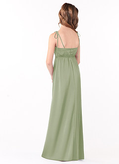 Azazie Violeta Junior Dusty Sage A-Line Bow Stretch Satin Dress image2