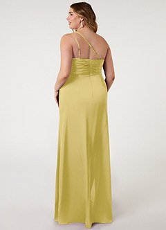 Azazie Eren Bridesmaid Dresses Canary Mermaid One Shoulder Stretch Satin Dress image7