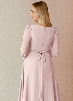 Azazie Leonia Bridesmaid Dresses Blushing Pink A-Line Long Sleeve Chiffon Dress image7
