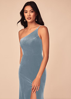 Azazie Kala Bridesmaid Dresses Dusty Blue A-Line One Shoulder Velvet Dress image6