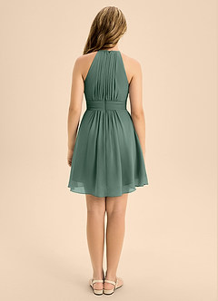 Azazie Bonnie Junior Sea Moss A-Line Pleated Chiffon Dress image2