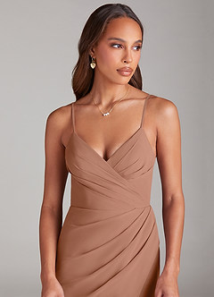 Azazie Maci Abiti da Damigella Abito Tubino in Chiffon Plissettato Bronzo image5