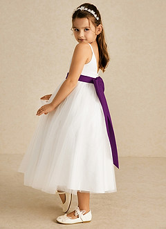 Azazie Lea vestidos de niña de las flores Vestido de Uva de Tul de Corte En A con Tirante Espagueti image4