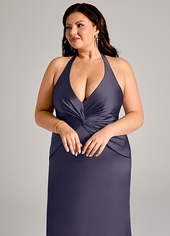 Azazie Valerie Jurken voor bruidsmeisjes Jurk van Stretch Satijn met Zeemeermin Geplooid Stormachtig image13