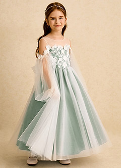 Azazie Zimi Flower Girl Dresses Matcha Ball-Gown Sweetheart Neckline Tulle Dress image6