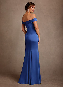 Azazie Boone Mother of the Bride Dresses Royal Blue Mermaid Off the Shoulder Stretch Satin Dress image3