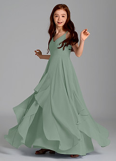 Azazie Karan Junior Dusty Blue A-Line Chiffon Dress image5
