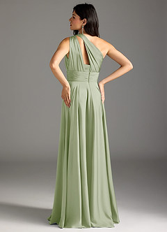 Azazie Charlize Bridesmaid Dresses Dusty Sage A-Line One Shoulder Stretch Satin Dress image6