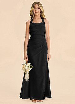 Azazie Destiny Junior Black Sheath Ruched Chiffon Dress image4
