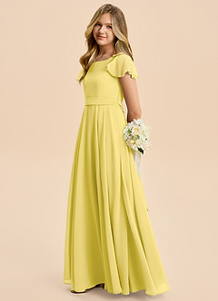 Azazie Cady Junior Canary A-Line Pleated Chiffon Dress image7