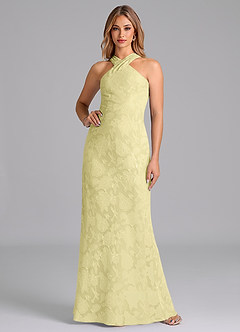 Azazie Doretta Bridesmaid Dresses Lemon Sorbet Mermaid Pleated Floral Burnout Dress image1