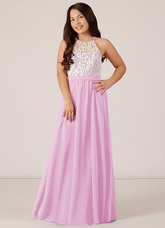 Azazie Fahari Junior Vestido de Rosa Caramelo de Gasa de Corte en A con Encaje image2