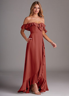 Azazie Lyra Robes de demoiselle d'honneur Robe Trapèze Convertible en Mousseline de soie Terracotta image6