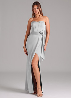 Azazie Jamie Bridesmaid Dresses Silver A-Line Strapless Stretch Satin Convertible Dress image1